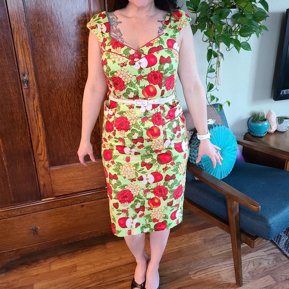 Voodoo Vixen red and green strawberry apple dress